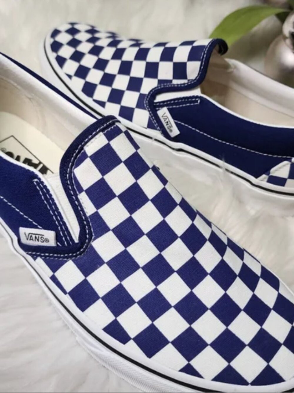 Vans Classic Slip-On Parisian Night Checkerboard Navy White Mens 10.5